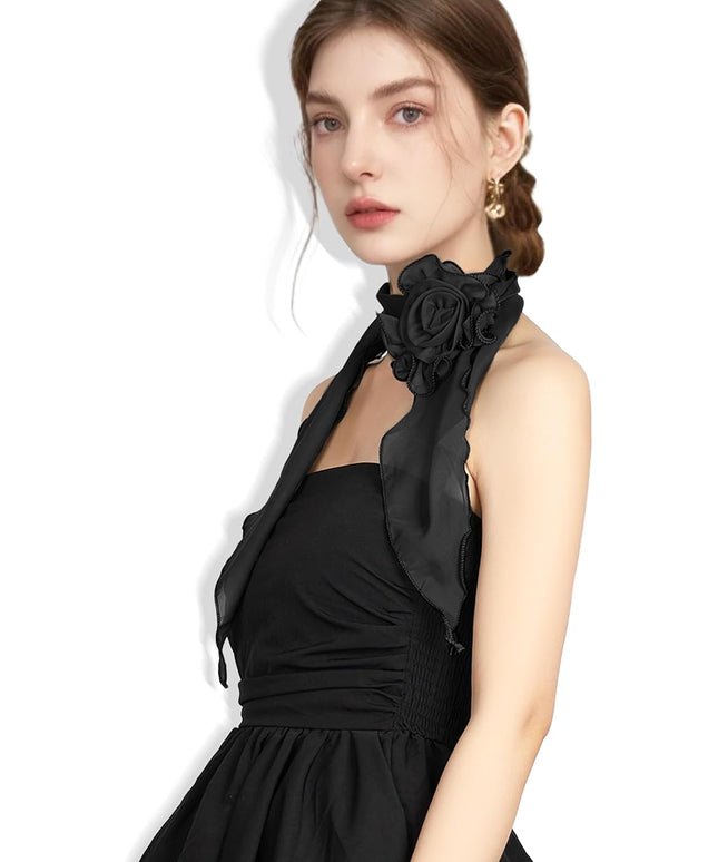 Chiffon Scarf for Women, Removable Flower Neck Scarf Light Soft Fashion Rose Scarves Versatile Headband or Hair Band
