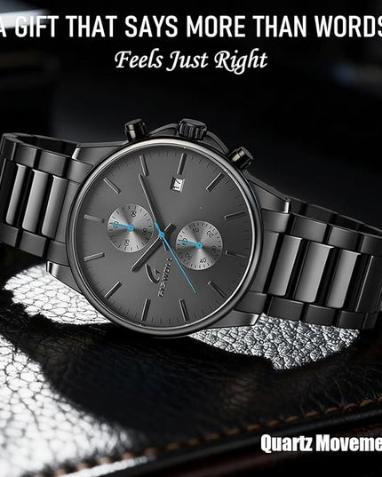 Stylish Stainless Steel Chronograph Watches for Men with a Hefty, Solid-Build Feel — Waterproof Quartz Mens Watches with Auto Date & Second Subdials, Valentines Day Gifts for Him, Boyfriend, Husband, Dad