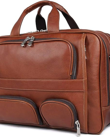 Augus Business Travel Briefcase Genuine Leather Duffel Bags for Men Laptop Bag fits 15.6 inches Laptop