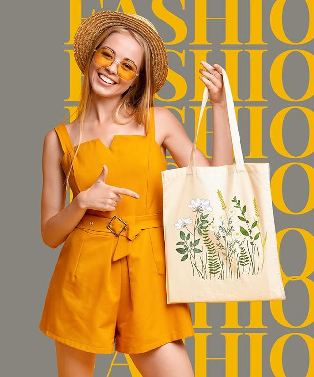 AUSVKAI Canvas Tote Bag for Women, Aesthetic Cute Grocery Grocery Reusable Cotton Gift Bag for Shooping Beach Trendy Gifts