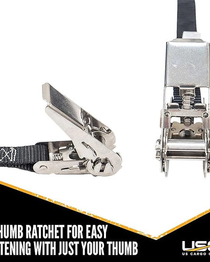 US Cargo Control Stainless Steel Ratchet Straps with S-Hooks (2-Pack), 1 Inch X 10 Foot, Black Tie Down Straps with Stainless Steel Thumb Ratchets, Utility Straps to Secure Cargo