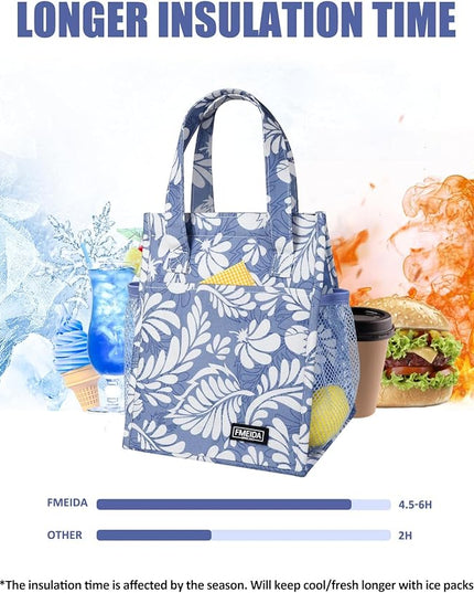 Fmeida Insulated Lunch Bag Women, 6.75L Small Lunch Bags with Multiple Pockets, Reusable Thermal Cooler Tote for Work, Office, Picnic, Travel | Hook and Loop Closure, Violet Whisper