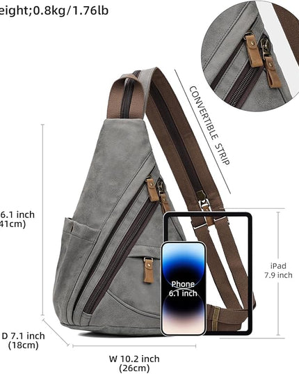 KL928 PU Leather Sling Bag - Small Crossbody Backpack Shoulder Casual Daypack Rucksack for Men Women(Dark Grey)