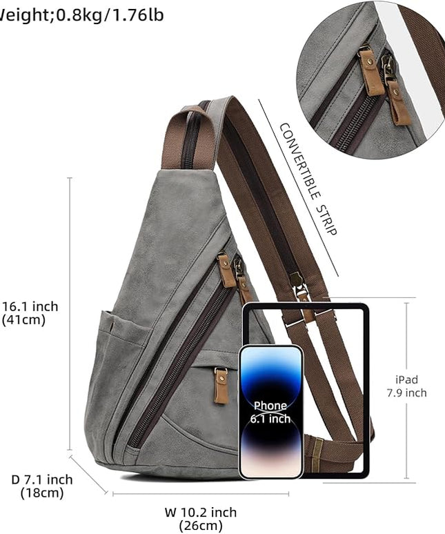 KL928 PU Leather Sling Bag - Small Crossbody Backpack Shoulder Casual Daypack Rucksack for Men Women(Dark Grey)