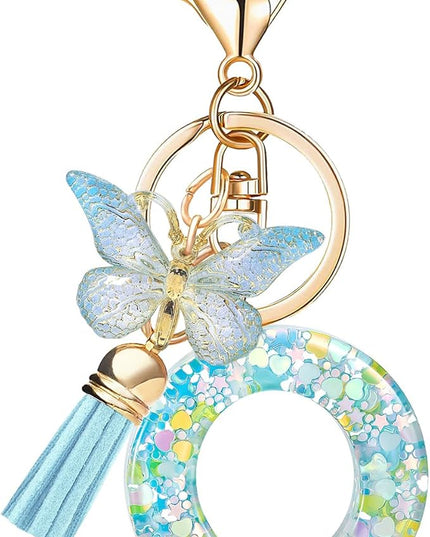 Fashion Alphabet Initial Letter Keychain Tassel Butterfly Pendant Key Ring for Purse Handbags Women Girl