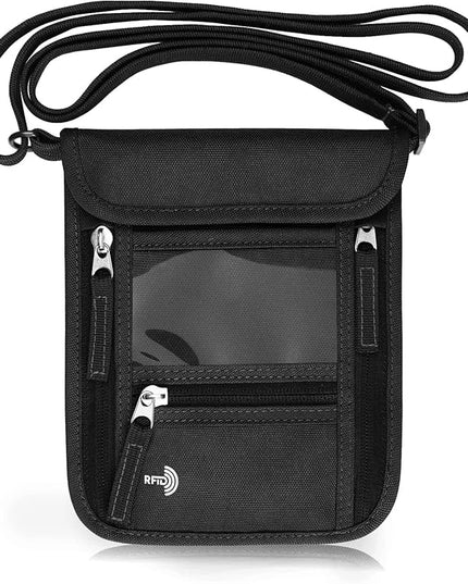 WALNEW Passport Holder Neck Pouch Travel Wallet for Women and Men, RFID Blocking Security Slim Traveling Wallet with Around Neck Lanyard Strap