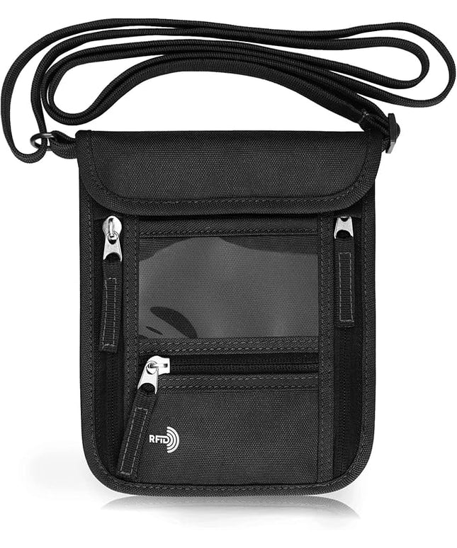 WALNEW Passport Holder Neck Pouch Travel Wallet for Women and Men, RFID Blocking Security Slim Traveling Wallet with Around Neck Lanyard Strap