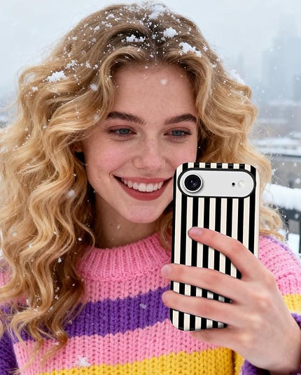 Magnetic for iPhone 17 Air Case Cute Stripes Phone Case, Shockproof Slim TPU and Hard PC Protective Phone Cover Compatible with MagSafe Designed for Women Girls, Black and White