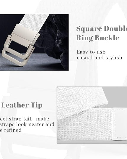 SANSTHS Canvas Belt with Double Ring Buckle, Fabric Web Belt for Women Men Double Ring for Outdoor & Casual Wear