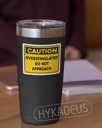 (3Pcs) Caution Overstimulated Do Not Approach Sticker Funny Warning Sign Stickers Sarcastic Emotion Humor Vinyl Decals for Laptop, Water Bottle, Tumbler, Book, Desk, 3" x 2.4"