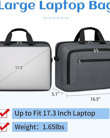 Dakuly Laptop Bag 17.3 Inch Laptop Briefcase Large Waterproof Laptop Case for Men Women Business Office Work Computer Bag 17 Inch Adjustable Shoulder Messenger Bag, Grey