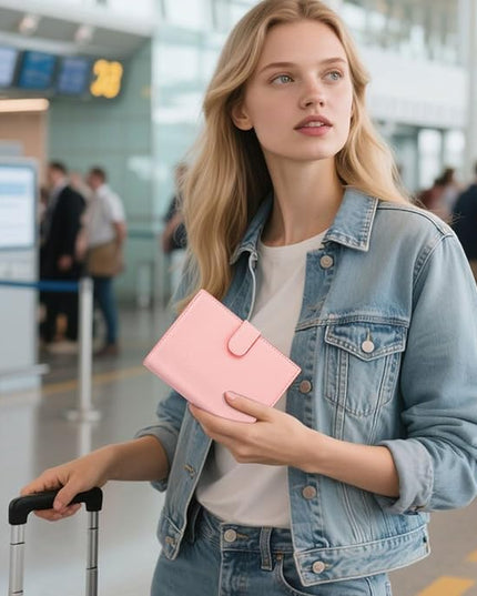 FuninCrea Family Passport Holder for 4 with 22 Card Slots, Faux Leather Passport Holder for Travel Multifunctional Portable Travel Wallet Womens (Pink)