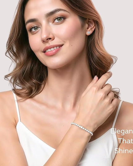 LOVE&LOVE Moissanite Tennis Bracelet for Women, Adjustable 18K Gold Plated 925 Sterling Silver Bracelet, 3/4mm D VVS1 Round Cut, Luxury Jewelry Gift for Wife Mom Girlfriend Birthday Anniversary