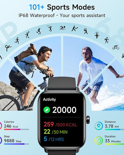 Smart Watches for Men Women, Alexa Built-in, 1.8" Smartwatch with Heart Rate/SpO2/Sleep/Stress, IP68 Waterproof Fitness Tracker with Bluetooth Call (Answer/Make), 101+ Sports Modes, for Android iPhone
