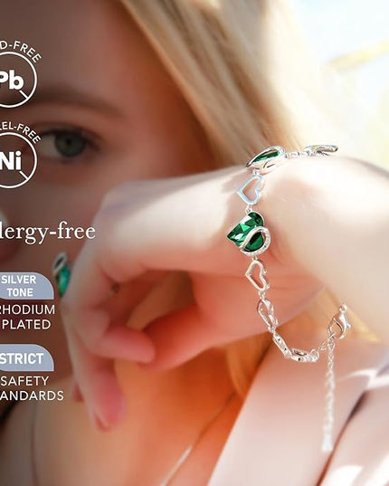 Leafael Infinity Love Heart Link Bracelets, Birthstone or Healing Stone Crystal Bracelet for Women, Silver Tone Jewelry Gifts for Her, 7-inch Chain and 2-inch Extender