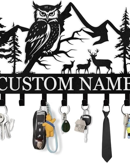 Kotagi Custom Key Holder Wall Mounted, Personalized Owl Key Holder for Wall, Key Rack Wall Mounted Home Decor, Coat Rack, Animal Theme Hooks Sweet Home Decor for Storage, Custom Housewarming Gifts