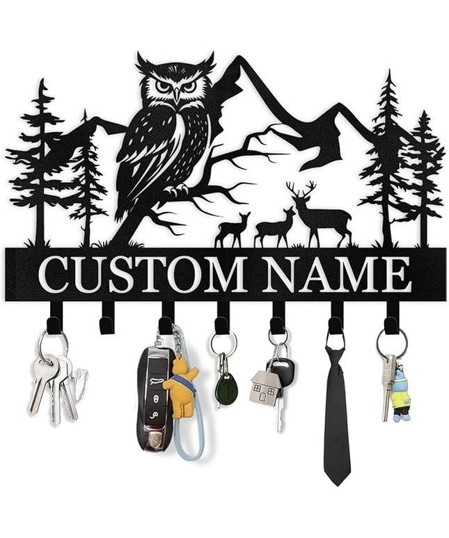 Kotagi Custom Key Holder Wall Mounted, Personalized Owl Key Holder for Wall, Key Rack Wall Mounted Home Decor, Coat Rack, Animal Theme Hooks Sweet Home Decor for Storage, Custom Housewarming Gifts