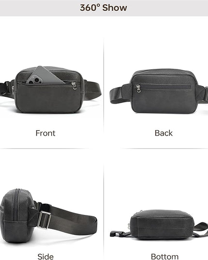 GOINSOUND Vegan Leather Men's Women's Outdoor Sports Waist Bag Fanny Packs with Adjustable Strap for Travel, Hiking, Climbing, Jogging, Hiking - Deep Grey