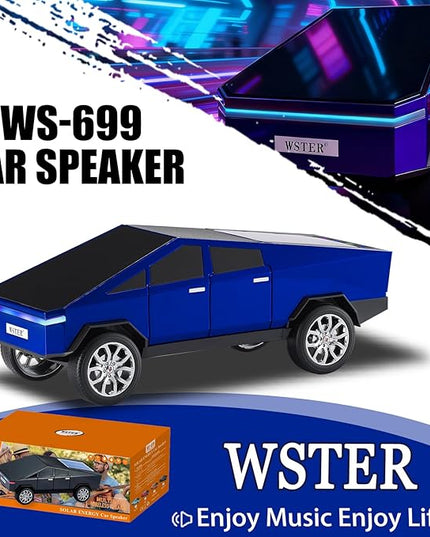 WS-699 Solar Bluetooth Replica Speaker – Future Pickup Truck Design, HD Sound, TWS Stereo Pairing, FM Radio, LED Party Light, USB/TF Playback, Hands-Free Mic, Type-C Charging, Portable Gift (Blue)