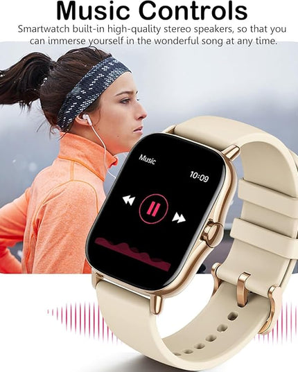 Smart Watch, 1.83" Upgraded Full Touchscreen Smart Watch for Android iPhones with Heart Rate Blood Pressure Monitor, Multiple Sports Fitness Tracker with Smart Watches for Women Men (Gold)