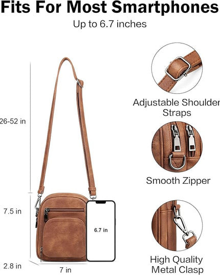 FADEON Small Purses for Women Crossbody Bags, Designer PU Leather Mini Cross Body Purse Travel Shoulder Bag Card Slots