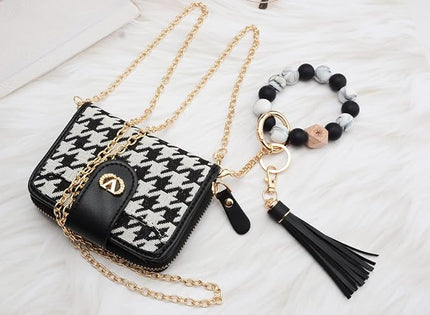 Multi-Purpose Wallet High Capacity Card Holder Zipper Coin Purse with Wristlet Bracelet Keychain Silicone Beaded Bangle Key Ring