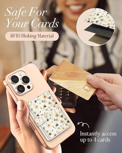 Shorogyt for Magnetic Phone Wallet Compatible with Magsafe for Women - Cute Luxury Slim Leather Card Holder Mag Wallets Fit 4 Cards,for iPhone 1716/15/14/13/12 Series for Apple RFID Magnet, Bee