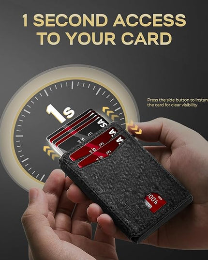RUNBOX Slim Card Wallet for Men with ID Window – Minimalist RFID Wallet, Pop-Up Function, Ultra Thin Design, Metal Business Card Case Holds 8+ Cards, Gifts for Men, Men's Accessories