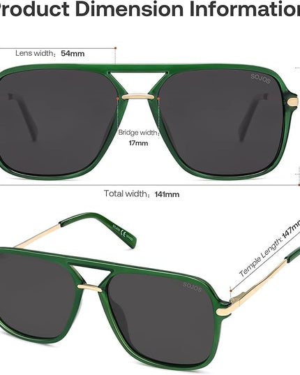 SOJOS Sunglasses for Women & Men, Square, Retro, Polarized Lens, Trendy Aviator, 90s Shades