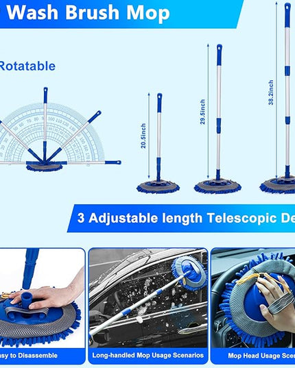 THINKWORK Car Wash Kit, Car Detailing Kit with Foam Gun, Car Wash Brush Mop and Large Folding Bucket Suitable for Car Cleaning, Blue Car Wash Set Gift for Men and Women