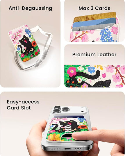 Magnetic Mag-safe Wallet Cell Phone Card Holder for Phone Case with Mag-Safe, Stronger Magnetic RFID Leather Phone Wallet Stick on for iPhone 17/16/15/14/13/12 Series, Fit 3 Cards
