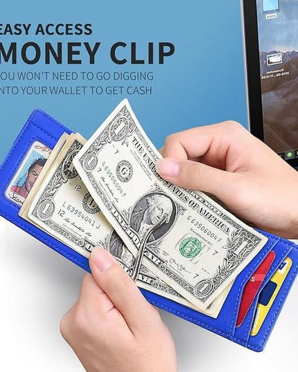 RUNBOX Slim Wallet for Men Genuine Leather RFID Blocking Bifold Minimalist Front Pocket Mens Wallet with Money Clip Thin Gift Box