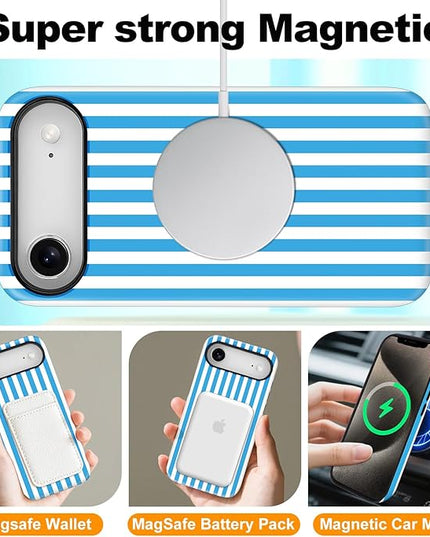 Magnetic for iPhone 17 Air Case Cute Stripes Phone Case, Shockproof Slim TPU and Hard PC Protective Phone Cover Compatible with MagSafe Designed for Women Girls, Deep Blue