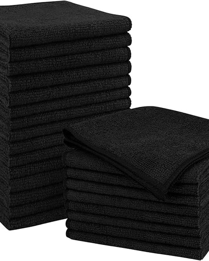 Orighty Black Microfiber Cleaning Cloth, Microfiber Towels for Cars, Highly Absorbent Car Cleaning Supplies, Lint Free Cloths Clean Rags for Car Care, House, Kitchen, 12x11 inch, Pack of 24