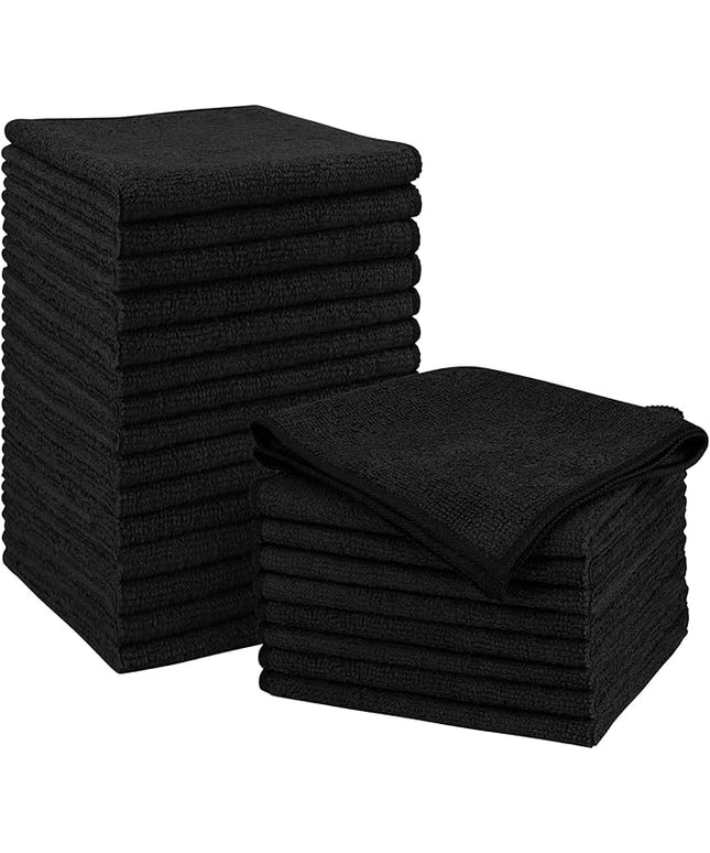 Orighty Black Microfiber Cleaning Cloth, Microfiber Towels for Cars, Highly Absorbent Car Cleaning Supplies, Lint Free Cloths Clean Rags for Car Care, House, Kitchen, 12x11 inch, Pack of 24