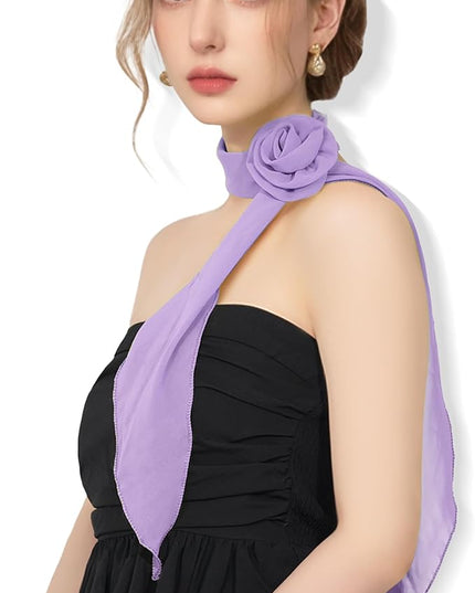 Chiffon Scarf for Women, Removable Flower Neck Scarf Light Soft Fashion Rose Scarves Versatile Headband or Hair Band