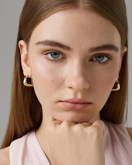 18K Gold Plated Chunky Hoop Earrings for Women Fashion Thick Gold Hoops Set Jewelry for Birthday Christmas Gifts