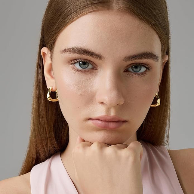 18K Gold Plated Chunky Hoop Earrings for Women Fashion Thick Gold Hoops Set Jewelry for Birthday Christmas Gifts