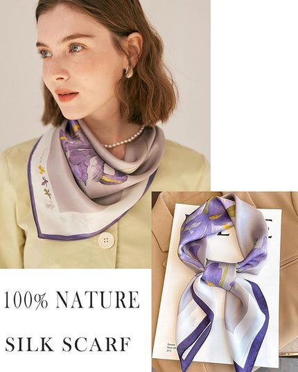 100% Mulberry Silk Scarf for Women Hair Lightweight Square Neckerchief Wrap For Head Scarves 21"