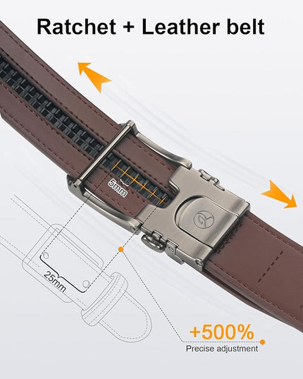 JUKMO 1.5" (38mm) Leather Ratchet Belt for Men in Gift Box