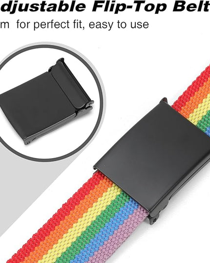 WHIPPY Canvas Web Belt Flip-Top Solid Black Military Buckle Fully Adjustable Mens Webbing Belts Cut To Fit