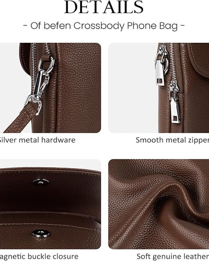 befen Genuine Leather Small Crossbody Bags for Women, Multi Pocket Cell Phone Crossbody Purse with RFID Blocking Card Slots