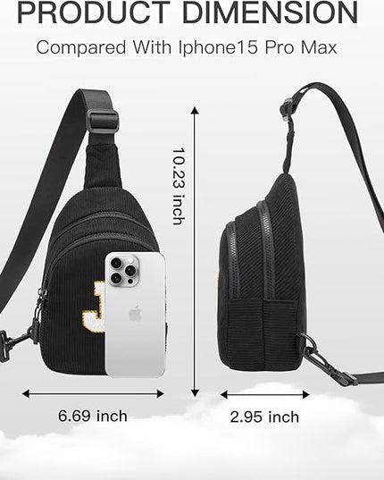 Viverte Small Corduroy Sling Bag Initial Crossbody Bag Fanny Pack for Girls Personalized Birthday Gifts for Teen Girls Gifts