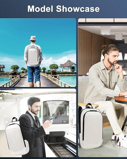 hk Business Backpack for Men 17 Inch,Slim & Expandable Waterproof Travel Laptop Backpack with USB Charger Port (White)