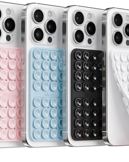Klearlook 4Pack Silicone Suction Cup Phone Case Mount Double Sided, Sticky Phone Grip for Cell Phone, Hands-Free Phone Accessories for Selfies and Videos, Light Blue & Light Pink & Black & White