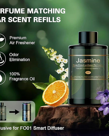 Car Air Freshener Refill for Men & Women 6.09 FL OZ /180ML - 9 Month Jasmine Scent Essential Oil Perfume, Essential Oil Made of Natural Plant Extracts, Compatible with Car Diffusers for Home/Office