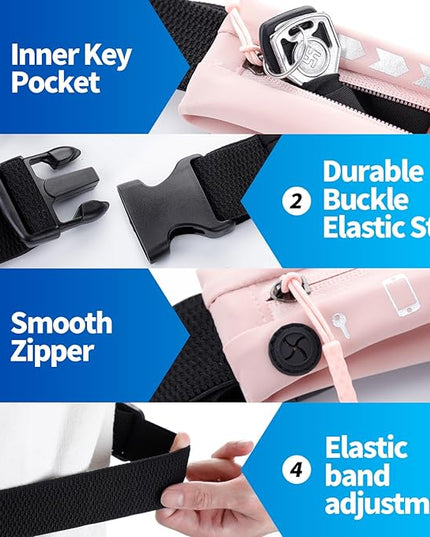 USHAKE Slim Running Belt for Women Men-Runners Phone Holder Fanny Pack, Adjustable, Bounce Free Waist Pouch bag for Workout, Money Belt, Run Gear Accessories Pink