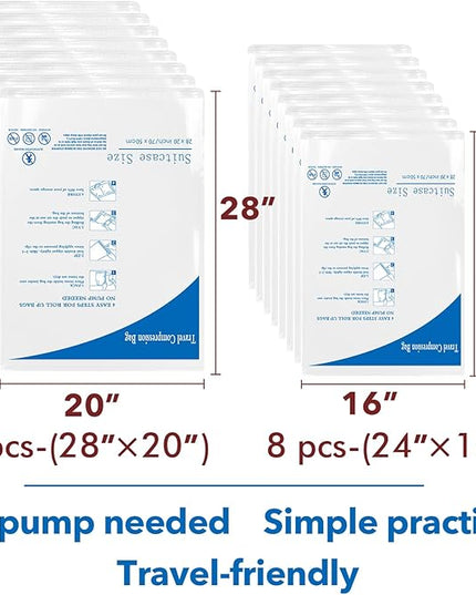 16 Pack Compression Bags for Travel | Vacuum Seal Storage Bags for Luggage & Dirty Clothes | Travel Packing Space Saver Bags for Suitcases & Home Organization | MEIQIHOME