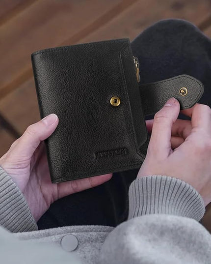 MKSSKEN Wallet Women,Rfid Blocking Leather Womens Wallet,Bifold Compact Carteras Para Mujer Card Holder with Removable ID Window(black)