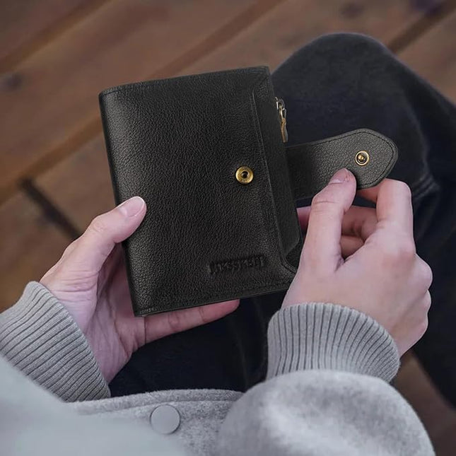 MKSSKEN Wallet Women,Rfid Blocking Leather Womens Wallet,Bifold Compact Carteras Para Mujer Card Holder with Removable ID Window(black)